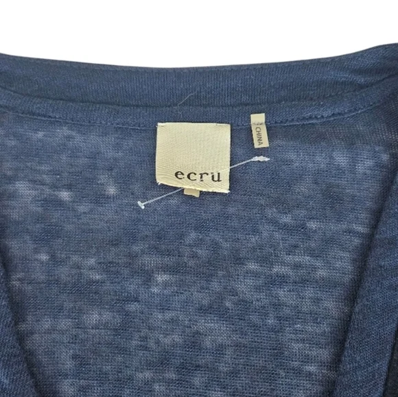 Ecru Deep Blue Linen & Suede Leather  Cardigan - Picture 2 of 11